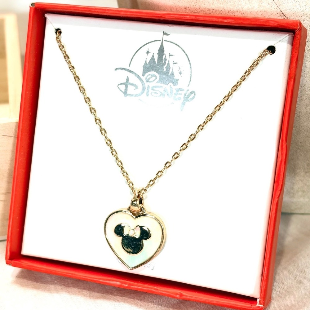 Disney Parks Gold Enamel Minnie Mouse Heart Necklace Coquette Kidcore Aesthetic